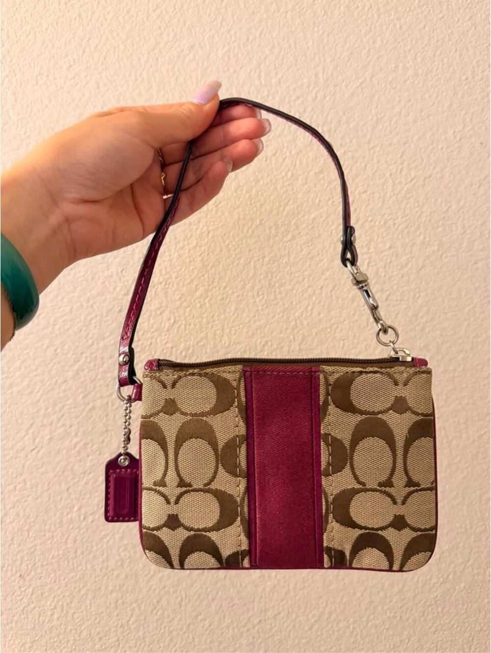 Vintage Coach Wristlet with Maroon Stripe